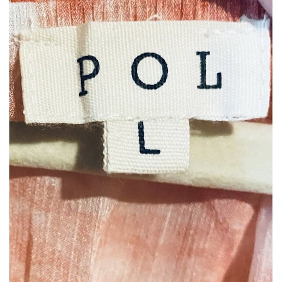 POL Top Womens Large Ruffle Collar Hand Dipped Dye Sheer Red Peasant Boho - Picture 5 of 8